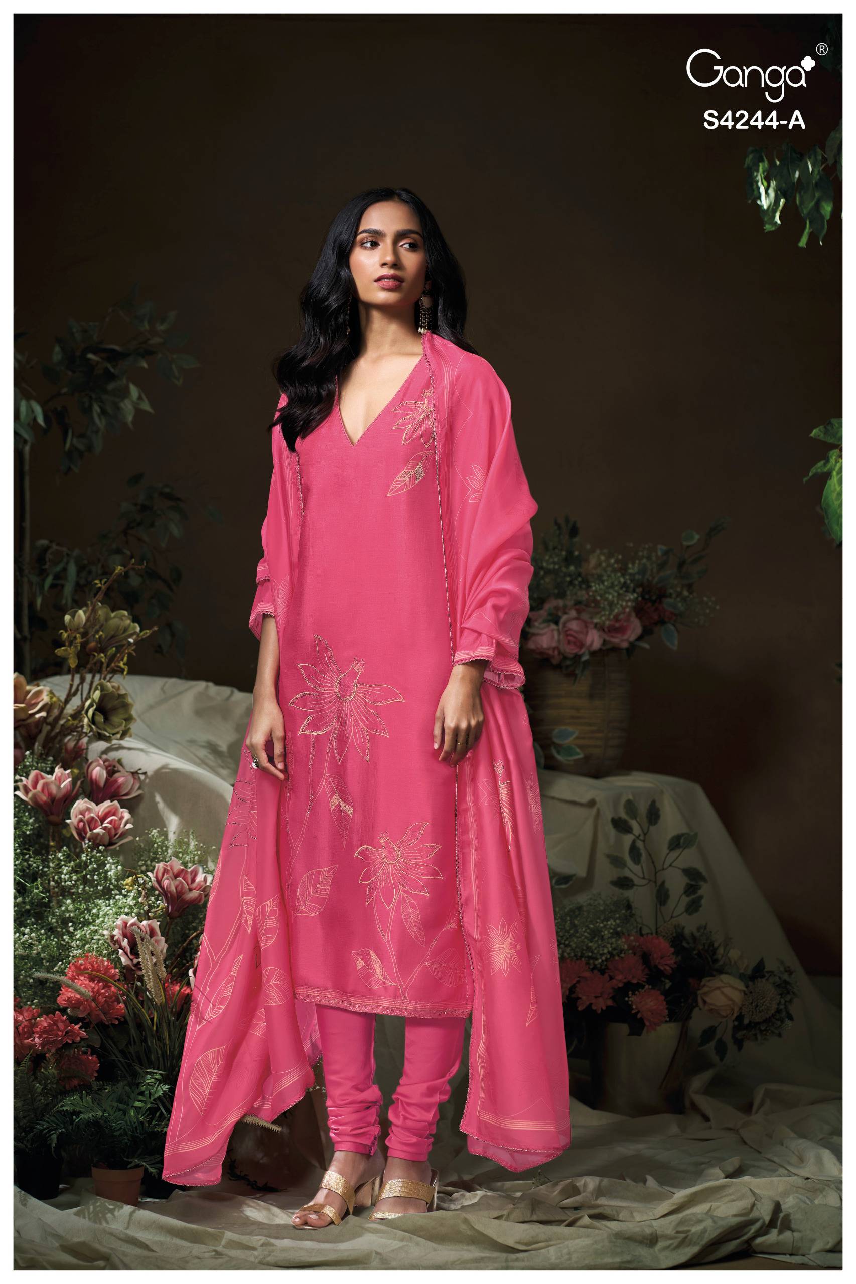 DRUYA 4244 Series By GANGA FASHION Stylish Beautiful Colourful PURE BEMBERG SILK Dresses At Wholesale Price